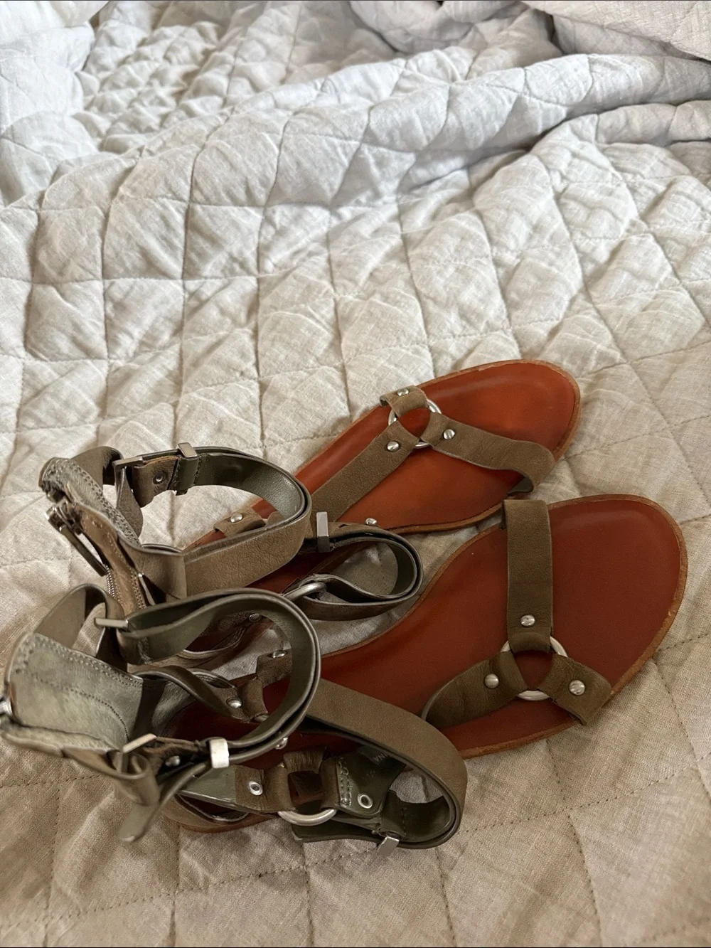 1 State Women’s Olive Strappy Leather Sandals - size 7
